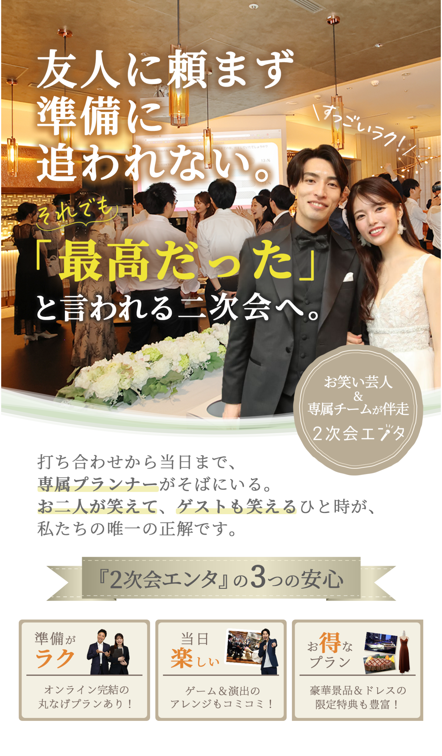 結婚式二次会で笑顔のゲストと新郎新婦｜2次会エンタのメインビジュアル